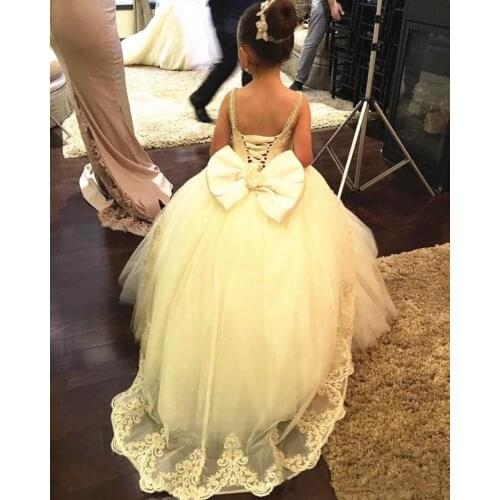 Vintage Puffy Flower Girls Dresses Ball Gowns Spaghetti Straps Backless Lace Girls Celebrity Birthday Photography Dresses Custom