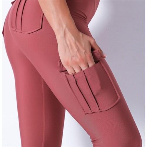Women Sexy Army Green Fitness Leggings With Pockets Gym Pants Female Fitness Pants Solid Color High Waist Legging