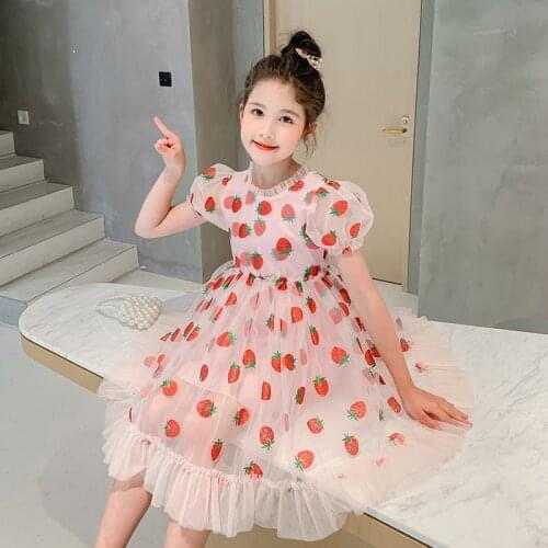 Summer 2021 girls dress kids dresses for girls clothes children clothes toddler teens princess dress pink strawberry vestidos
