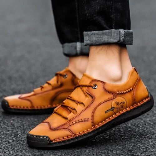 Mens Loafers Handmade Leather Mens Casual Shoes Spring Comfortable Mens Shoes Split Leather Flat Sneakers Zapatillas Hombre