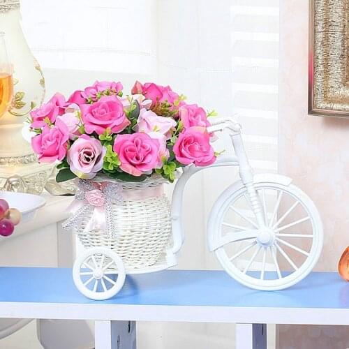 Garden desktop Plastic Bicycle Basket Desktop Flower Arrangement Container Home Tricycle Crafts Ornaments Wedding Shooting Props