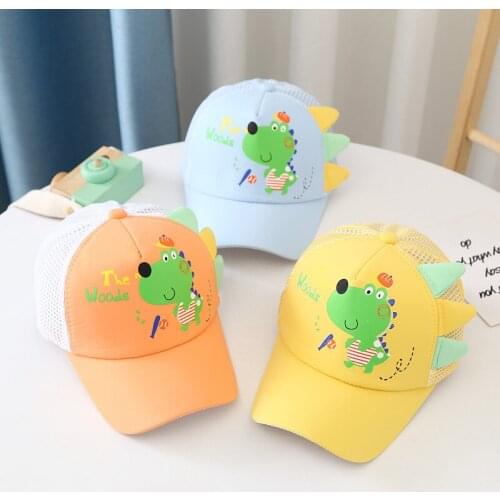 Newest Kids Boys Girls Sunhats Child Peaked Visor Hat Cap Cartoon Dinosaur Outdoor Breathable Sunprotection Mesh Summer Hat 2-7Y