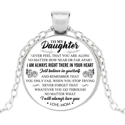 Fashion Women Give My Daughter Time Gem Stone Letter Necklace Convex Glass Pendant Family Gift Jewelry From Dad Sweater Necklace