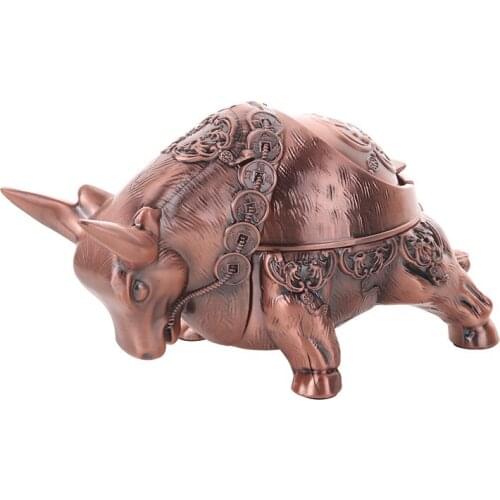 Creative Personality Retro Zinc alloy cow ashtray With cover prevent fly ash living room office Home business gift