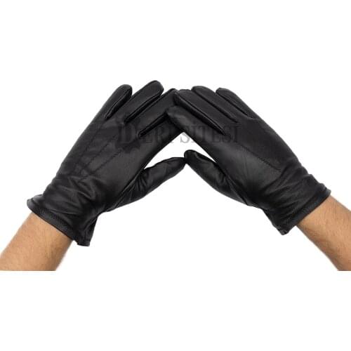 Mens Black Genuine Leather Glove, Soft Sheepskin Mens Glove - Lined İnside