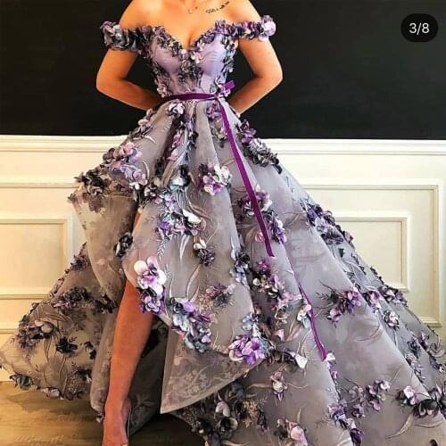 SuperKimJo Vestidos De La Celebridad 3D Flower Luxury Prom Dresses 2021 Purple Elegant Prom Ball Gown Vestidos De Fiesta