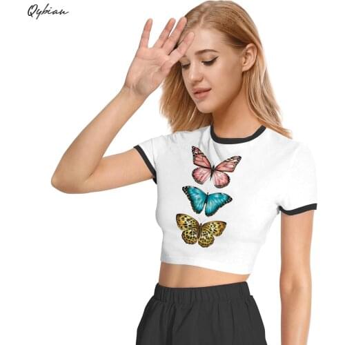 Popular Color Butterfly Digital Printing Women Casual Round Neck Short Crop Top Hot Short Sleeves T-shirt T-shirt Women T Shirts