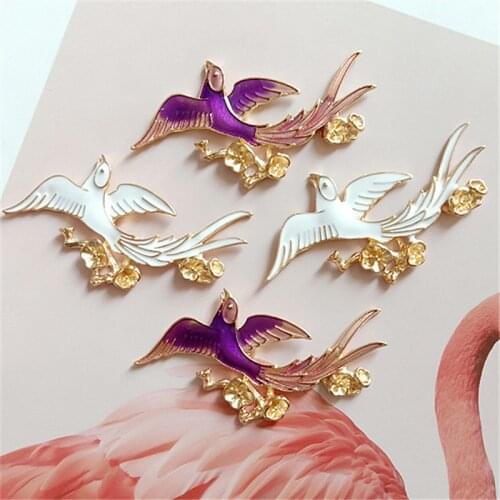 SEA MEW 10 PCS 3.3cm*6.2cm Fashion Metal Alloy Enamel Bird Connectors For DIY Jewelry Making