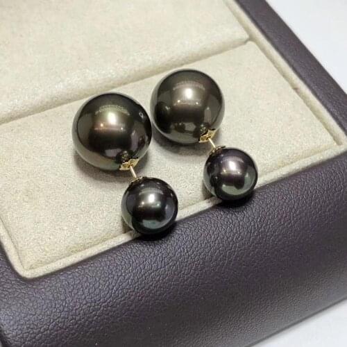D320 Pearls Earrings Fine Jewelry Solid 18K Gold Natural Fresh Water Peacock Green Black Pearls Females Earrings Fine Presents