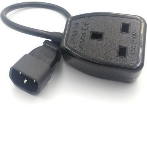 IEC C14 Male Plug to UK BS1363 Female Socket Power Adapter Cable 0.3m/0.5m, Connect C13 Adapter Lead Cord for PDU UPS 13A 250V