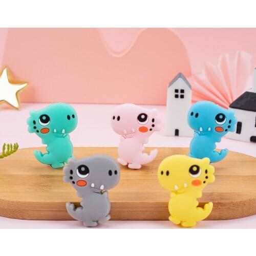 Sunrony 10pcs Dinosaur Baby Rodent BPA Food Free Silicone Teething Nursing Pacifier Clip Silicone Beads