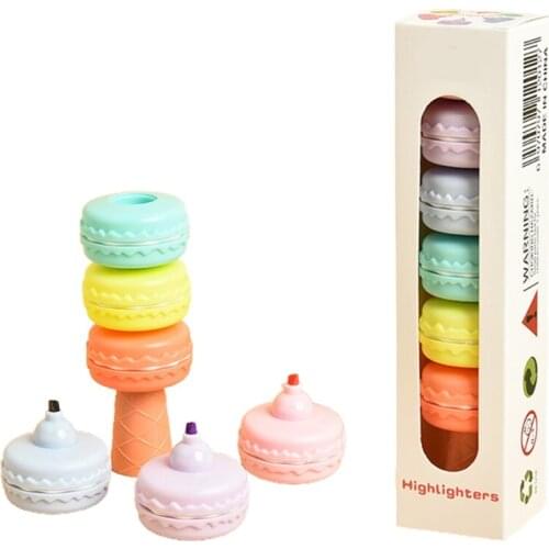 6 PCS Highlighter Pen Special Macaron Shaped Liquid Highlighter Assorted Colors Special Macaron Shaped Smooth Pen