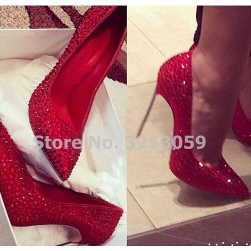 ALMUDENA Red Green Bling Bling Crystal Wedding Shoes Metal Thin Heel Glittering Rhinestone Bridal Pumps Stiletto Heels Dropship