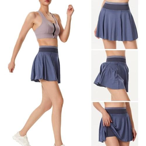 Outdoor Breathable Blue Skirt Faux Two-Piece Design High Waist Skirt With Inner Pocket Applicable To Tennis Running Fitness DK10