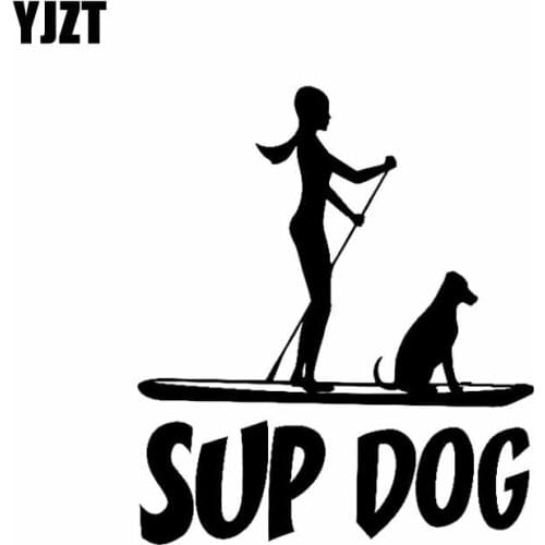 YJZT 13CM*15CM Paddleboarding SUP DOG Vinyl Car Glass Bumper Window Car Sticker Black/Silver C2-3264