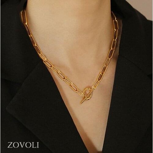 ZOVOLI Simple Unif Chains Necklaces For Women Gold Silvery Cuban Chain OT Clasp Minimalist Jewelry Goth Halloween Alternatives