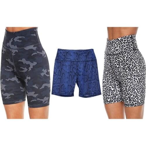 Women High Waist Workout Yoga Biker Shorts Leopard Camo Tummy Control Leggings M89E