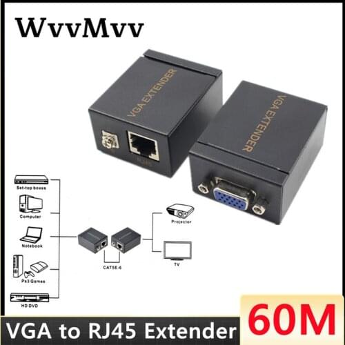 1 Pair Receiver Transmitter VGA to RJ45 Extender Repeater by Cat5e/6 up to 60M VGA UTP for Projector PC Laptop Computer