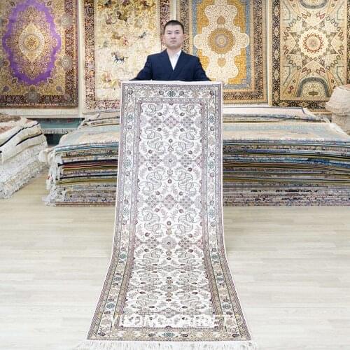 Yilong 2.5'x8' Persian silk carpet runner blue exquisite hand knotted oriental rug runner (YJH280B)