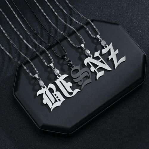 2021 Fashionable Simple Punk Bohemian Gothic A-Z 26 Initial Letter Stainless Steel Ladies Pendant Necklace Silver Jewelry Gift
