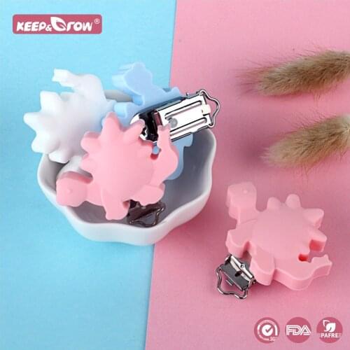 Keep&Grow BPA Free 3Pcs Dinosaur Silicone Pacifier Clips Chewable Silicone Beads Baby Teething Nipple Holder Baby Teether Toys