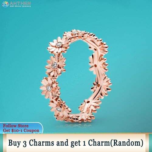 Ahthen 925 Sterling Silver Ring Sparkling Rose Daisy Flower Crown Ring Original 925 Silver Women Ring Women Jewelry Making