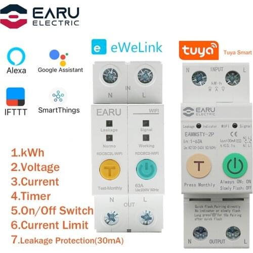 2P WIFI Circuit Breaker Energy Power kWh Meter Time Timer Switch Relay Voltmeter Current Leakage Protection RCCB RCBO Limitter