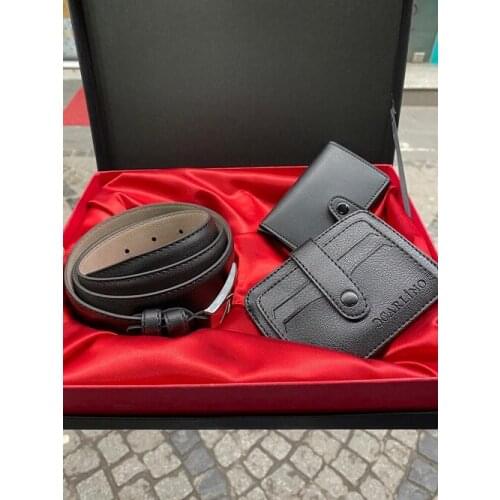 Carlino Black Mechanismed Locked Wallet Belt Badge Holder Gift Boxed Elegant Set
