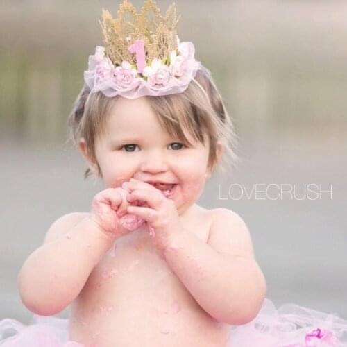 Childrens Lace Mesh Headband Headband Crown Baby Girls 1st Birthday Party Gold Lace Crown Elastic Crown Hair Accessories