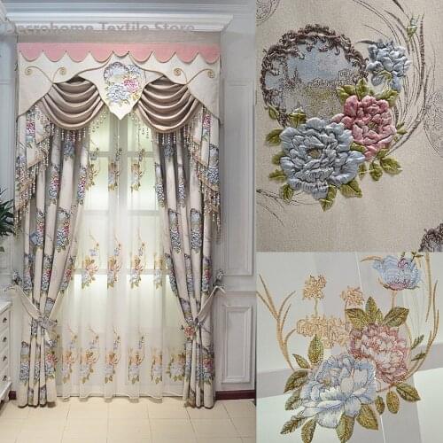 European style High Grade Thickened Jacquard Chenille Embossed Embroidery blackout Curtains for Living room Dining Room Bedroom