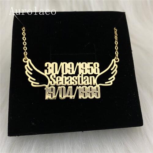 AurolaCo Customized Name Necklace Personalized Stainless Steel Silver Choker Pendant Nameplate Necklace For Women Jewelry Gift