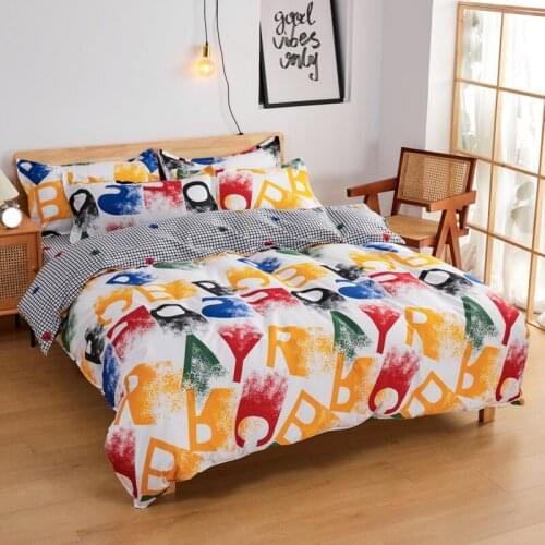 Colorful English Letter Kids Luxury Comforter Bedding Set Modern Fashion King Queen Twin Size Bed Linen Duvet Cover Set Gift Hot