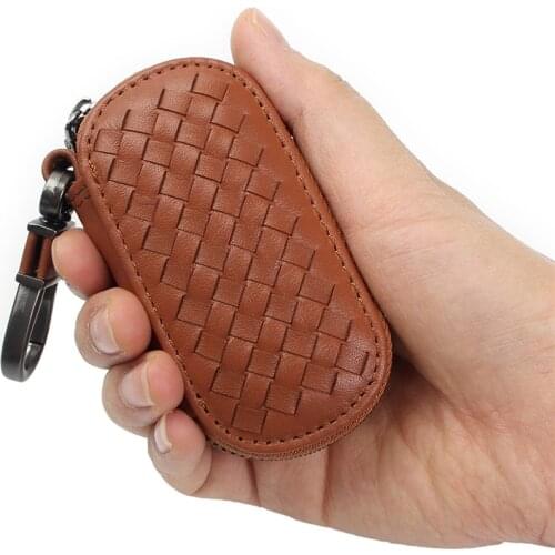 KUKAKEY Hand-woven Brown Key Bag Car Key Case Cover Wallet For Porsche Suzuki Nissan Hyundai Benz Jaguar Skoda Subaru Buick