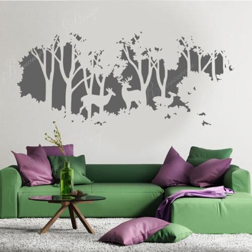 Creative Design Deer Family Forest Tree Wall Sticker Vinyl Home Decor Living Room Bedroom World Map Nature Wall Decal Mural 4163