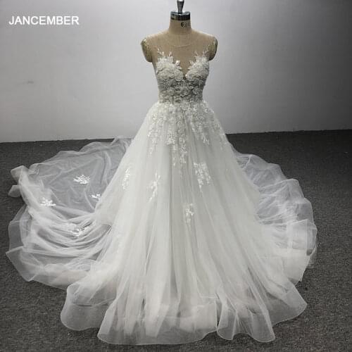 HTL947 vintage ball gown wedding dress long sleeve lace bead sequin illusion luxury wedding gown open back свадебные платья 2020