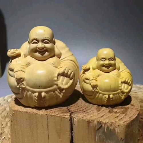 Maitreya boxwood carving handicraft decoration wooden Buddha harmony ornaments hand pieces car jewelry ornaments