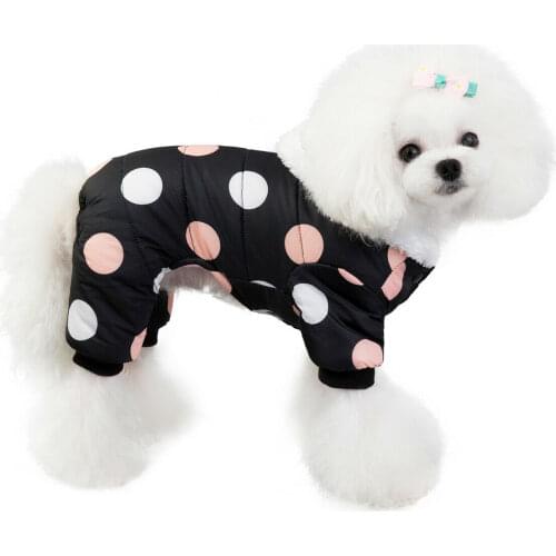 Cute Dot Warm Pet Clothes For Dog Windproof Jackets Outdoor Fleece Hooded Coats Dog Jumpsuit Rompers