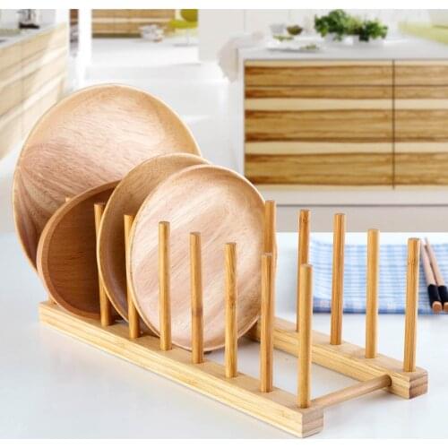 Multifunction Wooden Plate Draining Rack Pot Lid Dish Bowl Cup Display Holder Book Storage Shelf Kitchen Organizer