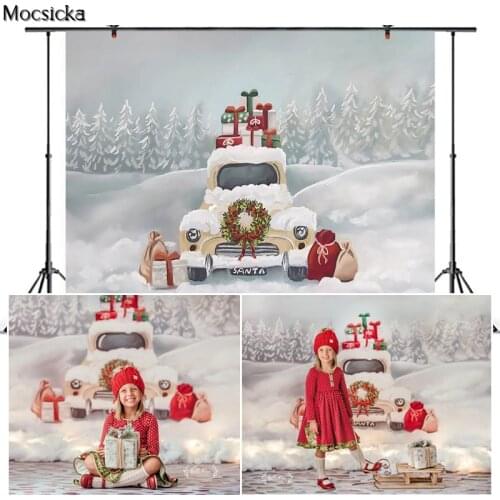 Mocsicka Christmas Photography Background Car Gift Snowfield Backdrop Children Portrait Xmas Decoration Props Photo Studio