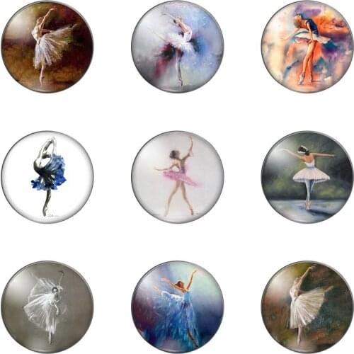 Fashion Beauty Dangcing Girl Ballet Round Photo Glass Cabochon Demo Flat Back Making Findings Handmade DIY Accessories
