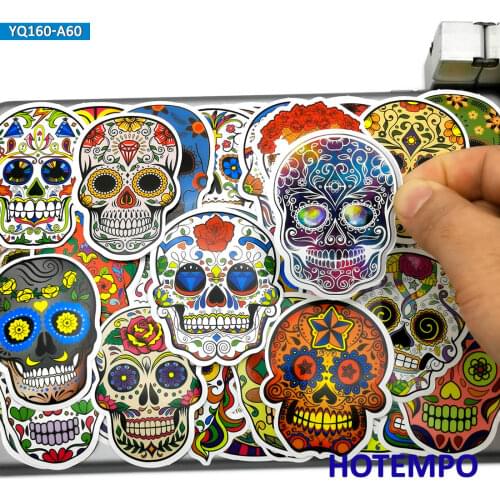 60pcs Art Graffiti Skull Totem Style Pattern Waterproof Stickers Pack for DIY Laptop Suitcase Phone Pad Case Skateboard Bike Car