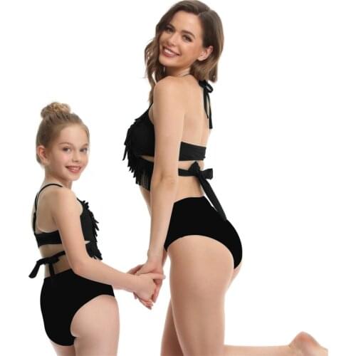 Parent-Child Two-piece Swimsuit Long Tassels High Waist Triangle Swimwear Brazilian Bikini Two Piece Swimsuit Girls Swimwear