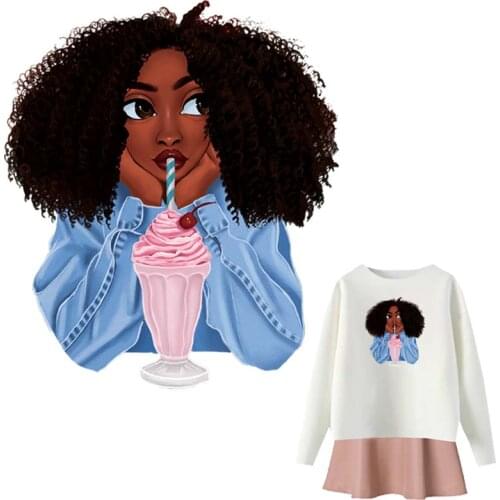 Thinking Girl Diy Accessories Patch Beauty African Girl Diy Vinyl Thermal Press A-Level Washable Hoodies Tops Thermal Sticker