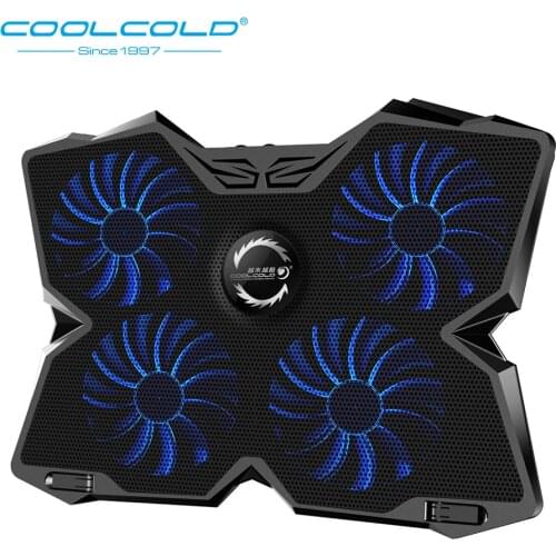 COOLCOLD Four Fans Laptop Cooling Pad Notebook Stand LED Light 2 USB Type Fit For 12-17inch Notebook Gaming Daily Use