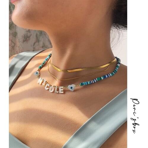 PerisBox Build Your Own Initial Necklaces Summer Tie Dye Rainbow Beaded Necklace Natural Sea Shell Letter Choker Necklace