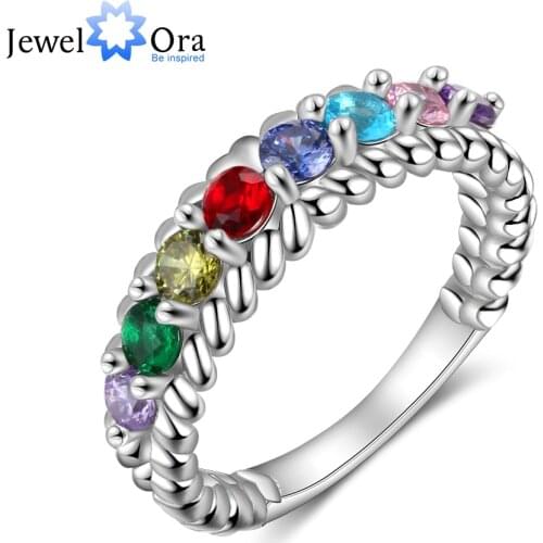 Personalized Family Gift Customized 8 Birthstones Rings for Women Custom Gifts for Grandma Trendy Jewelry (JewelOra RI103809)