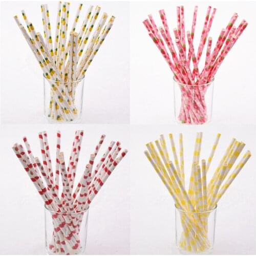 25pcs/lot Fruit Strawberry Pineapple Paper Drinking Straws Drinking Tubes Party Supplies Creative Drinking Straws