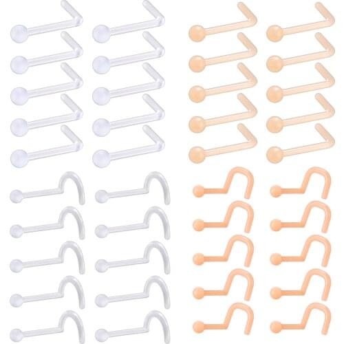 ZS Transparent Nose Studs And Rings Set 10pcs Acrylic Nose Piercing Stund Rings Plastic Invisible Nose Piercing Septum Jewelry