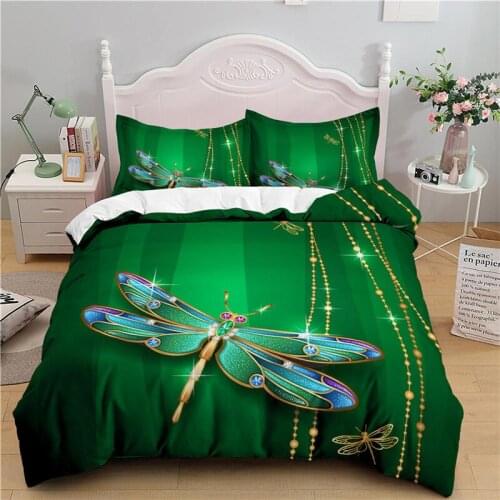 Luxury 3D Dragonfly Print 2/3Pcs Kids Bedding Sets Comfortable Duvet Cover Pillowcase Home Textile Queen and King AU/EU/US Size