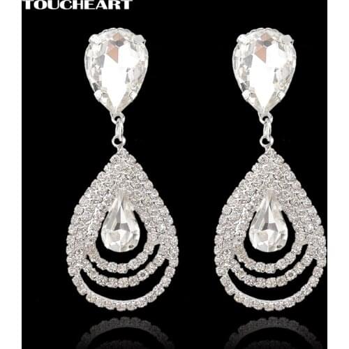 TOUCHEART 2019 Luxury Brand Silver Earrings For Women Stainless Steel Earring Fashion Jewelry Crystal Wedding Earrings SER140194